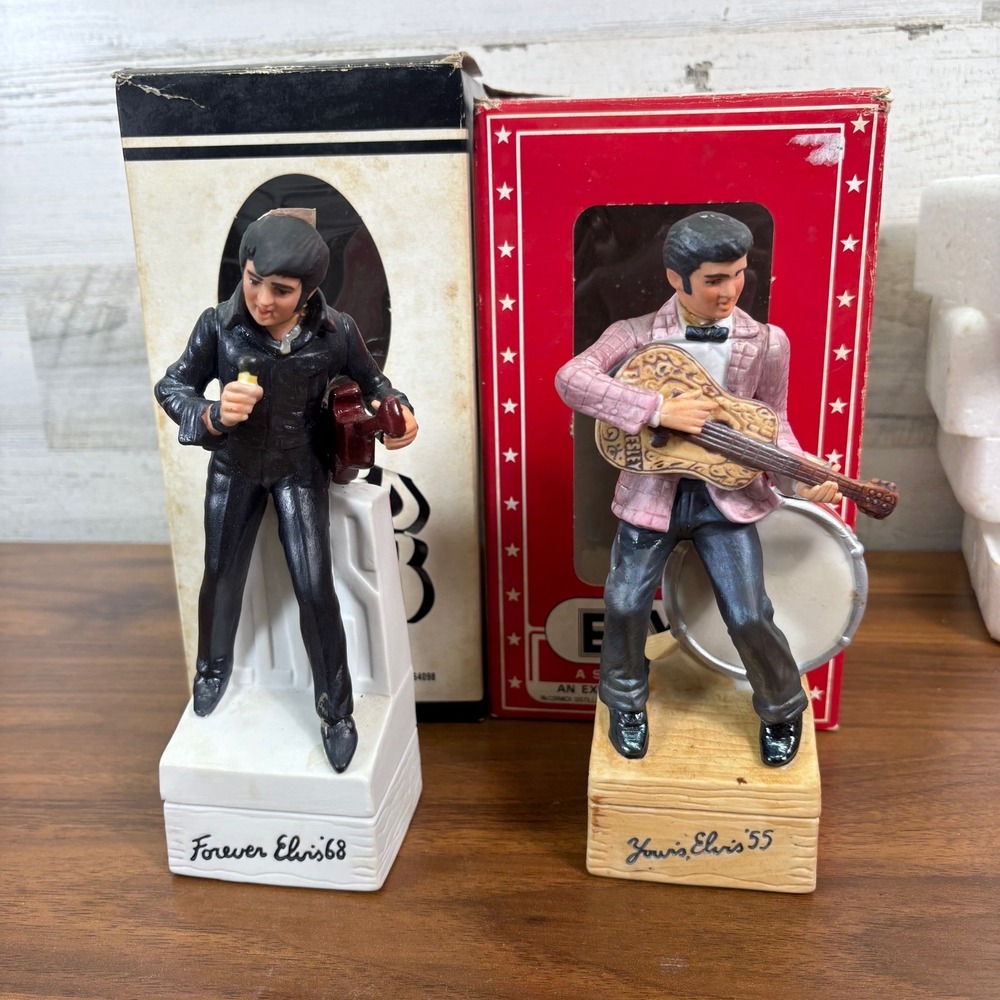 Vintage Elvis Presley 1977 McCormick Decanter & Music Box Forever Elvis Lot of 2